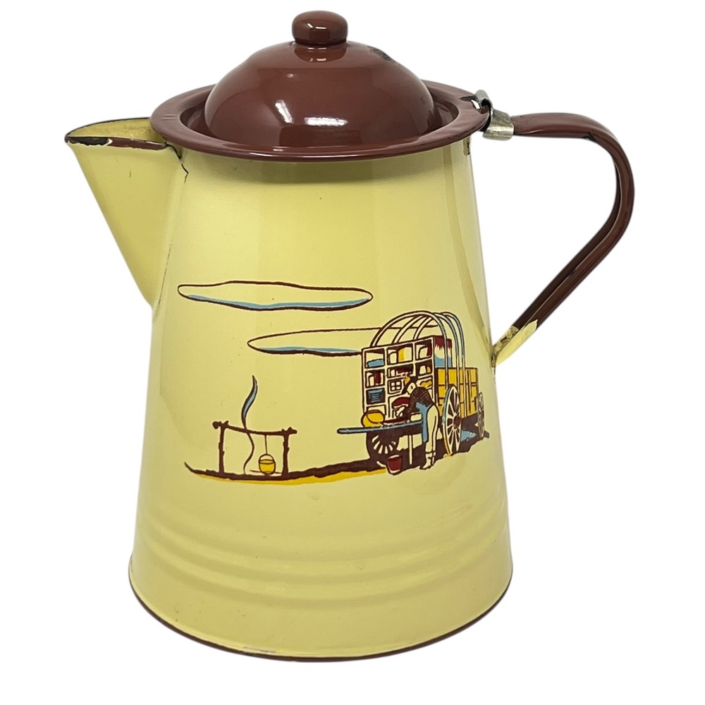 Monterrey Western Ware Chuck Wagon Coffee Pot *RARE* 2 Cloud Vintage Enamelware
